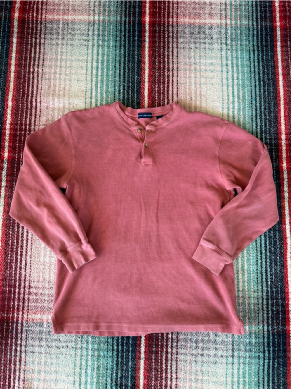 Vintage John Ashford Over-dyed Pink Long Sleeve Henley Tee M